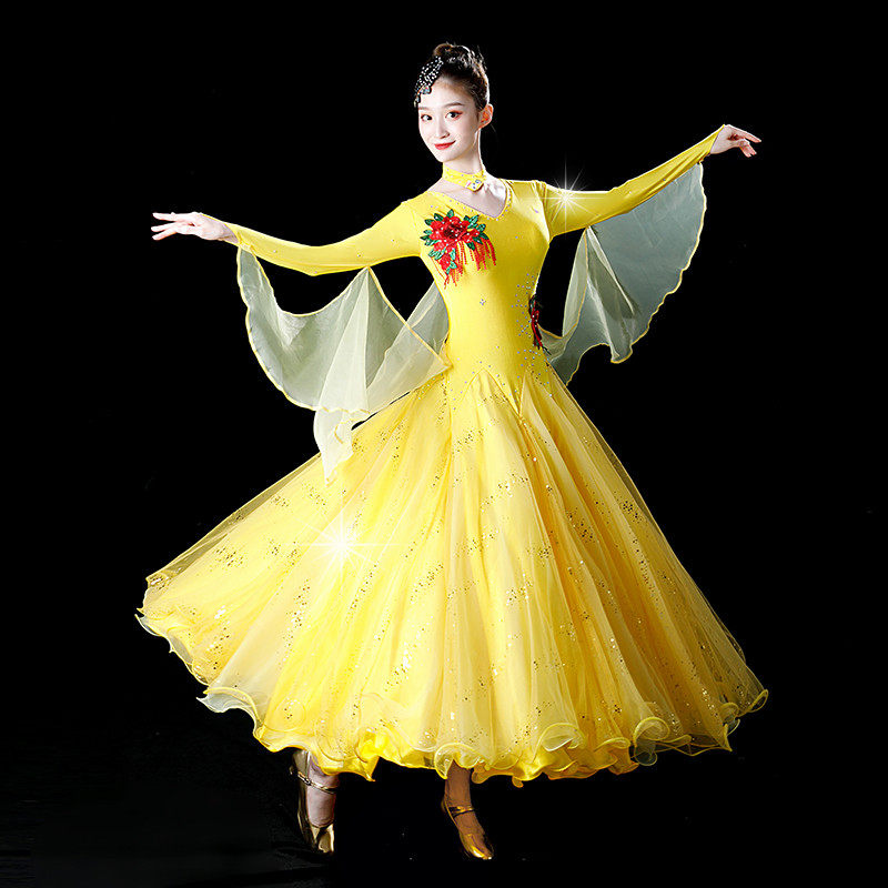 高档交谊国标演出比赛服探戈新款连衣裙华尔兹舞裙大摆演出服