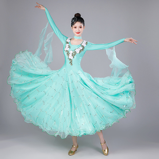 新款摩登舞裙华尔兹交谊舞连衣裙高端表演服国标舞高档大摆比赛裙