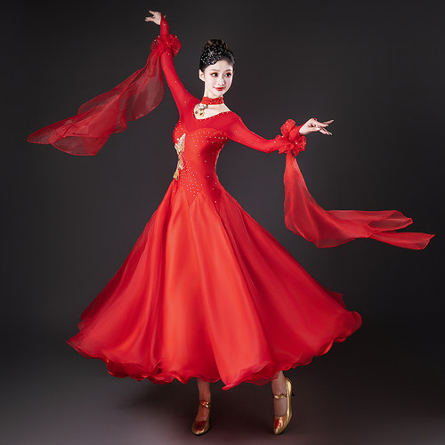 高档摩登舞比赛裙新款交谊舞大摆国标舞连衣裙演出服华尔兹舞蹈服