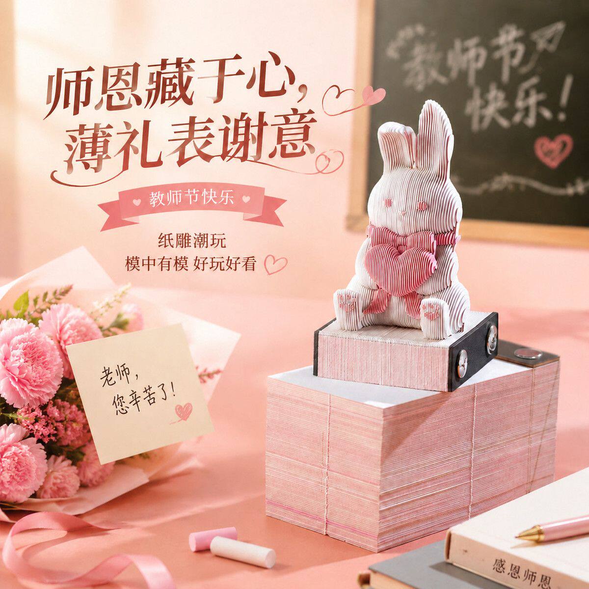 创意礼品教师节礼物送老师网红卡通手撕立体纸雕潮玩时年可爱萌宠