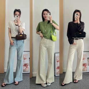 文希WENXI【主角牛仔】夏季新款薄款莱赛尔四面弹牛仔喇叭裤女