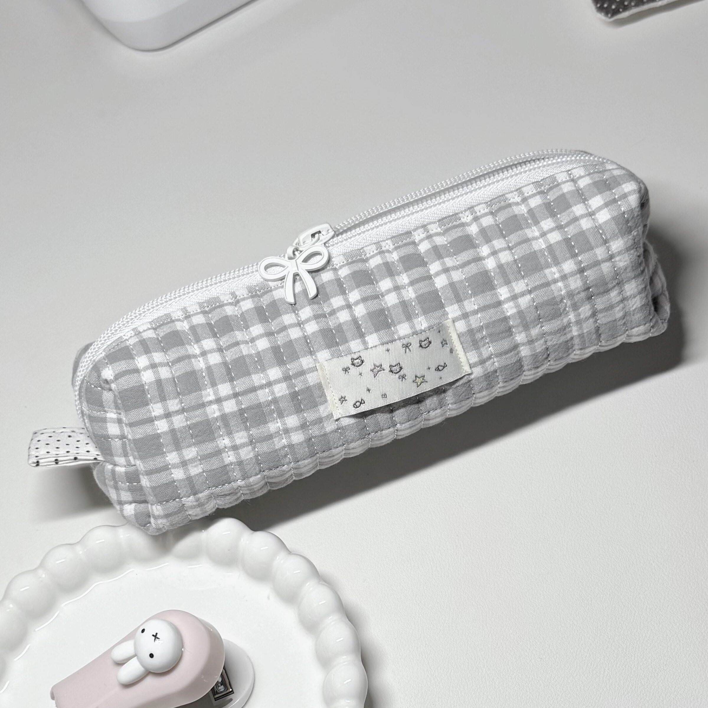 韩系灰色格纹笔袋波点大容量简约少女风学生桌面文具收纳袋化妆包,文具电教/文化用品/商务用品,笔袋,淘宝优惠券,粉丝福利购,淘宝优惠卷