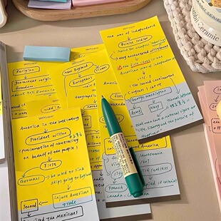 韩系撞色长款 便签本ins高颜值学生手账日记事本可撕无粘性留言纸