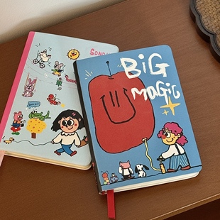 可爱蓝色涂鸦笔记本a6高颜值空白内页初中高校学生日记事手帐本子