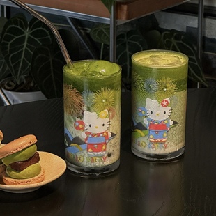 hellokitty烟花中古玻璃杯牛奶咖啡啤酒水杯耐高温喝水杯子送礼物