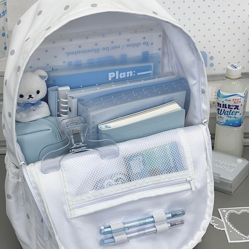 planwith韩系波点双肩书包大容量图片