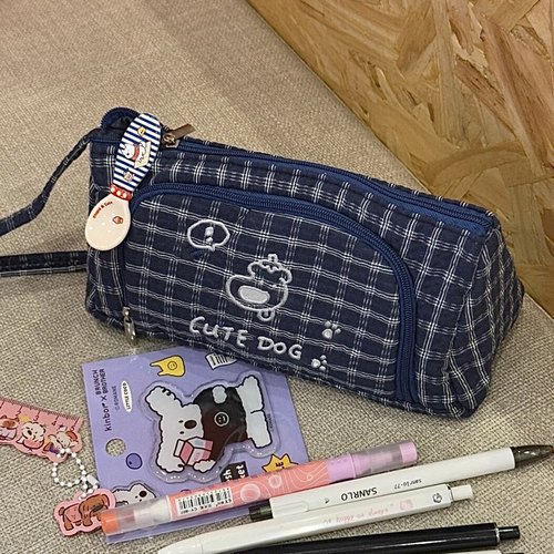 可爱小狗刺绣笔袋大容量手提学生
