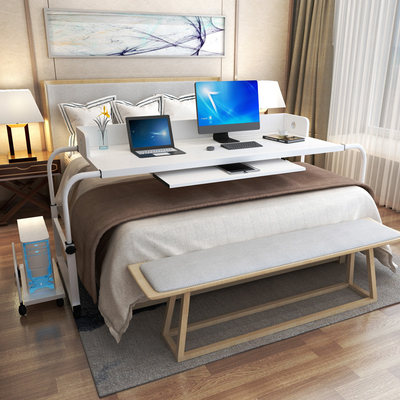 简约双人伸缩床上可移动升降笔记本台式电脑桌家用懒人跨床小桌子
