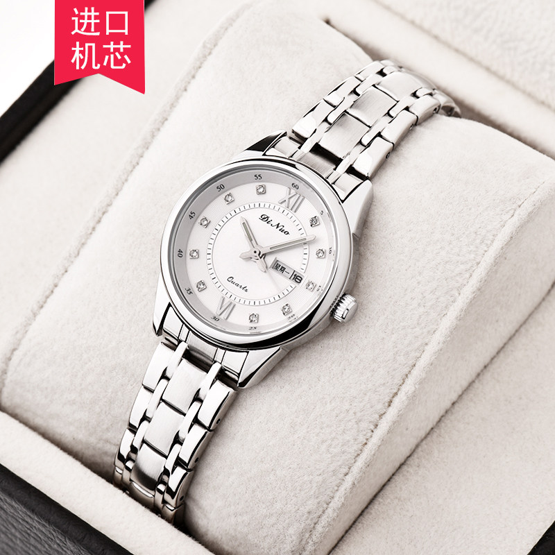 正品dinuo谛诺手表 女士新款防水夜光石英表 进口双历机芯 女表