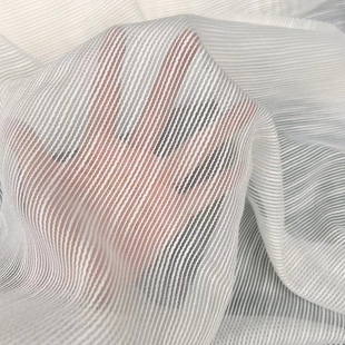 进口白色条纹网纱面料夏季新款横条纹欧根纱连衣裙布料服装设计