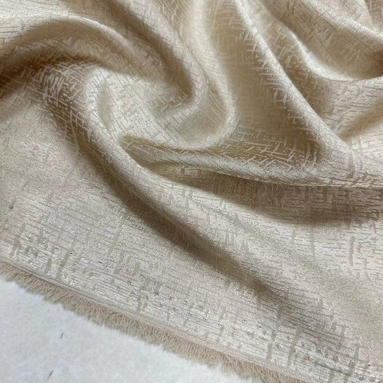 香槟色回字迷宫暗纹提花面料光泽缎面垂坠丝滑汉服连衣裙旗袍布料