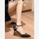 玛美妮大码 细跟高跟浅口尖头绸缎蝴蝶结一字带凉鞋 41—43韩版 女鞋