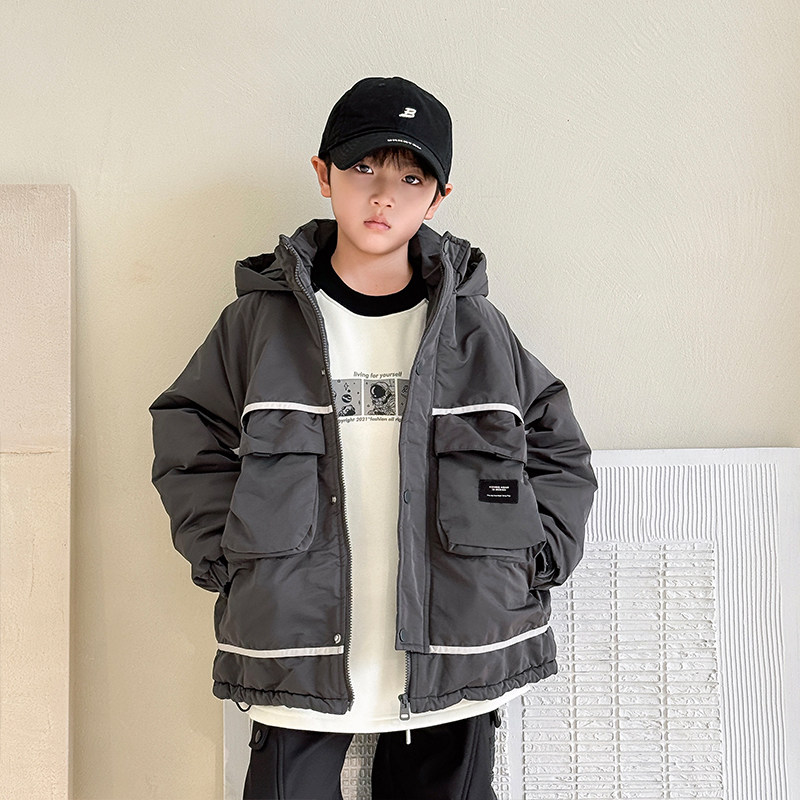 儿童棉服外套冬装新款帅气中大童上衣工装夹克男童加厚冲锋衣