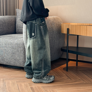 子2025冬装 儿童一体绒牛仔裤 新款 加厚棉裤 中大童老爹裤 男童加绒裤