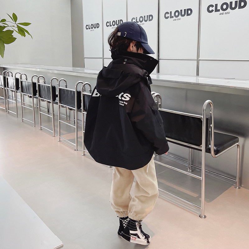 男童加绒外套秋冬中大童冬季夹克宝宝棉袄风衣儿童帅气冲锋衣