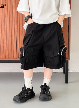 工装裤黑色凉感速干短裤男童潮酷