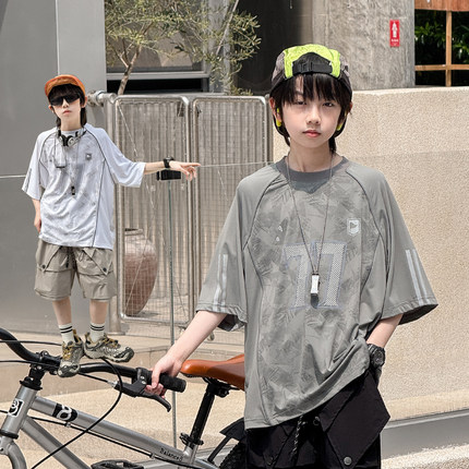 男童短袖T恤2026夏新款网眼速干儿童透气男孩半袖凉感中大童上衣