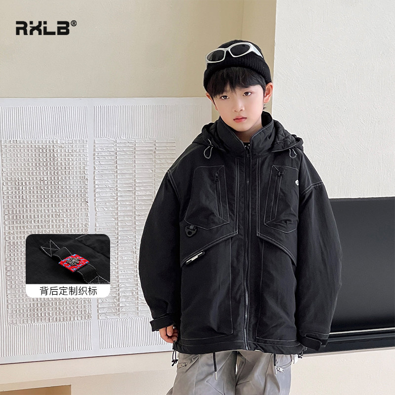 男童工装棉服冬季新款中大童机能户外冲锋衣时尚夹克连帽外套