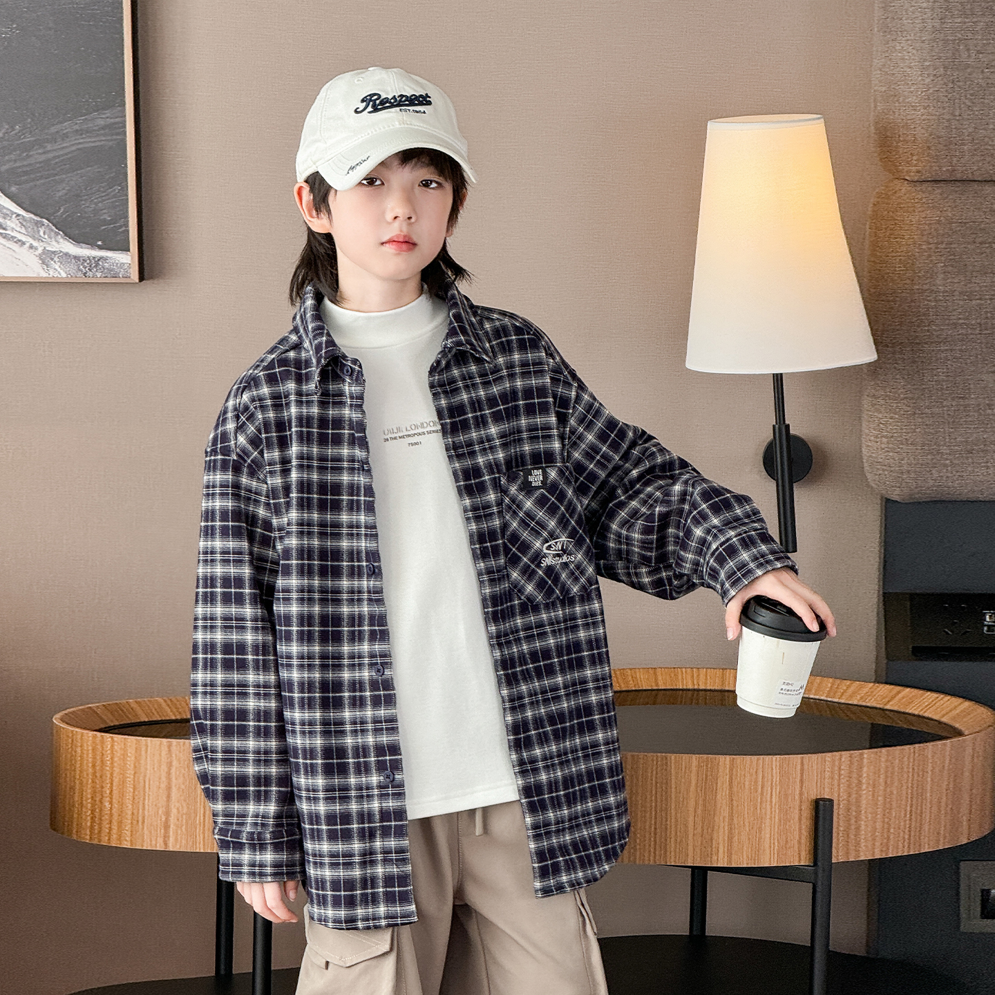 男童衬衫加绒2025冬装新款