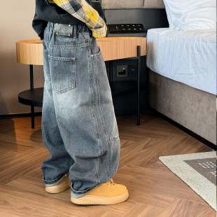 男童牛仔裤2025秋季新款儿童超酷水洗长裤子中大童简约弯刀休闲裤