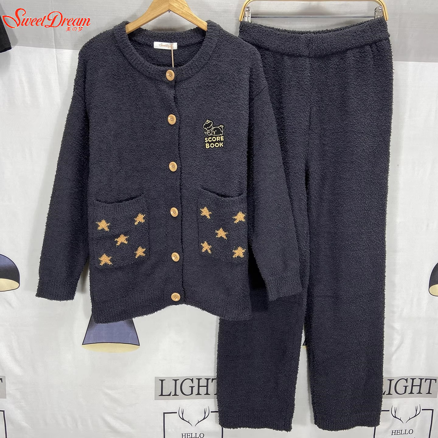 美梦秋冬女半边绒甜美长袖家居服