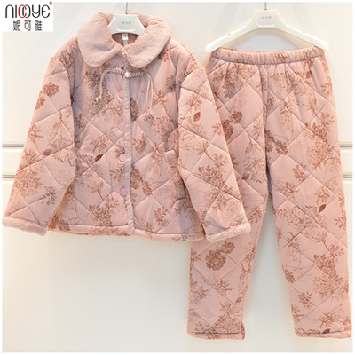妮可雅冬季女欧棉绒印花加厚夹棉