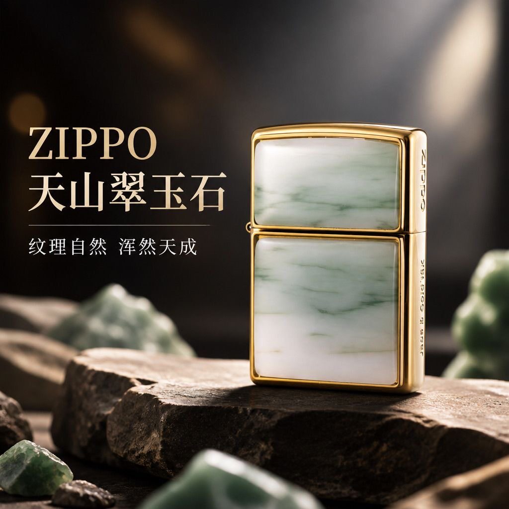 zippo正品防风打火机天山翠玉石生日七夕送男士实用高级礼物