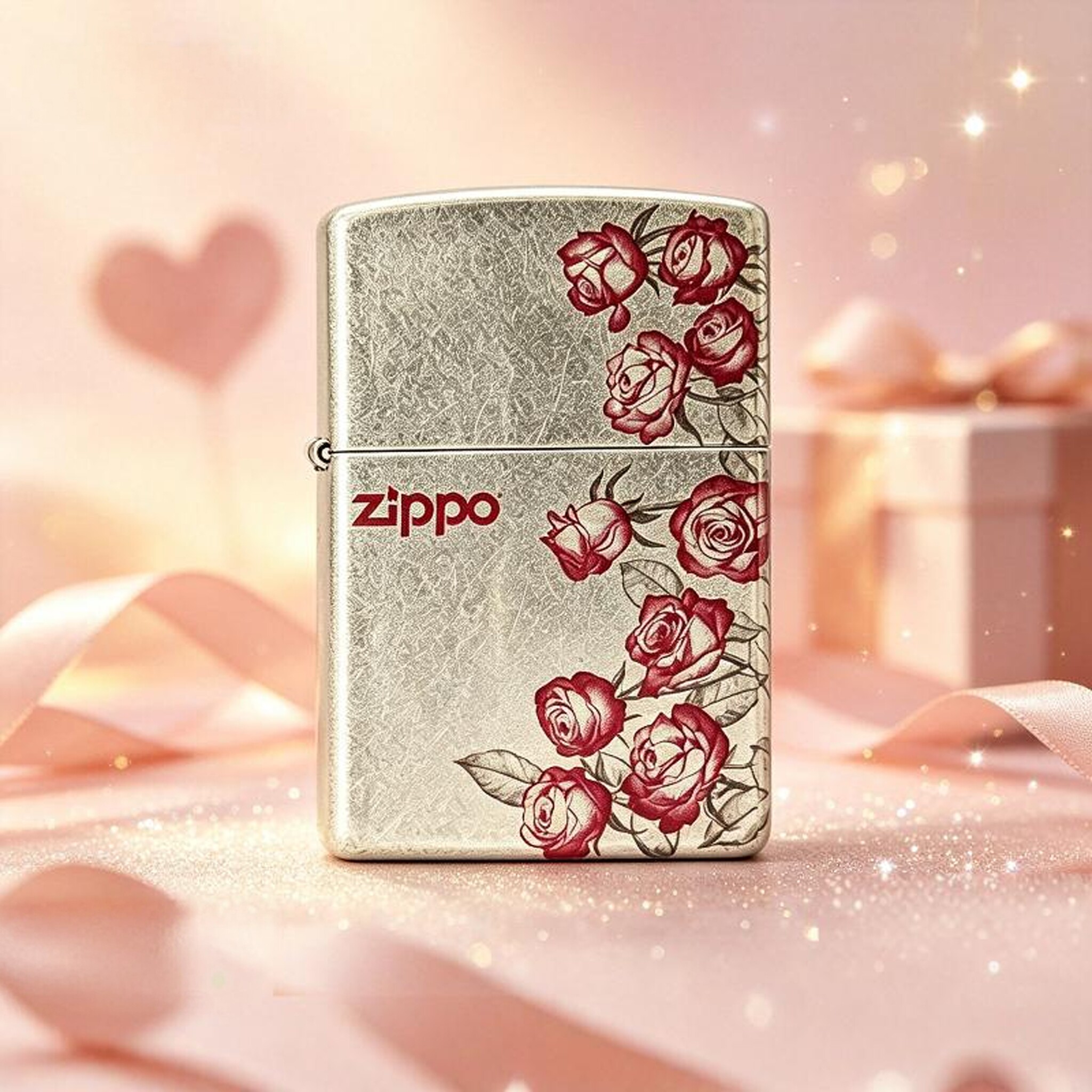 zippo古银玫瑰正品打火机2026年情人节送男朋友老公生日礼物