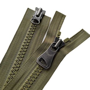 YKK8号8VS双头树脂军绿色大齿顺滑拉链65 70cm羽绒服拉链外套拉锁