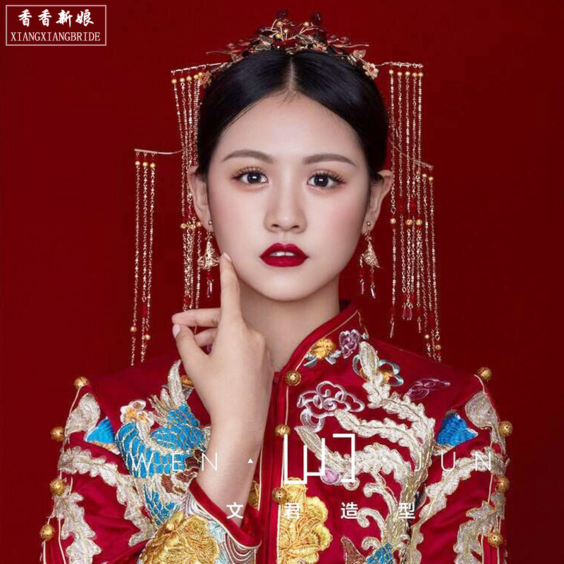 2018新款秀禾服头饰新娘古装结婚大气中式流苏凤冠霞帔敬酒服发饰