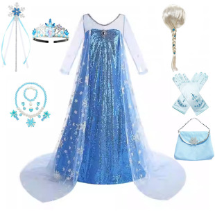 冰雪奇缘2爱莎公主裙生日儿童装 elsa拖尾裙子 女童连衣裙艾莎正版