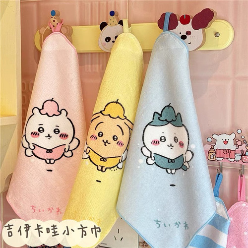 日系卡哇伊毛巾纯棉可爱卡通擦手巾挂式吸水不掉毛擦手方巾三小只
