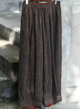 如眸ZQ53037原创夏款天丝苎麻香云纱缝线长裤休闲百搭