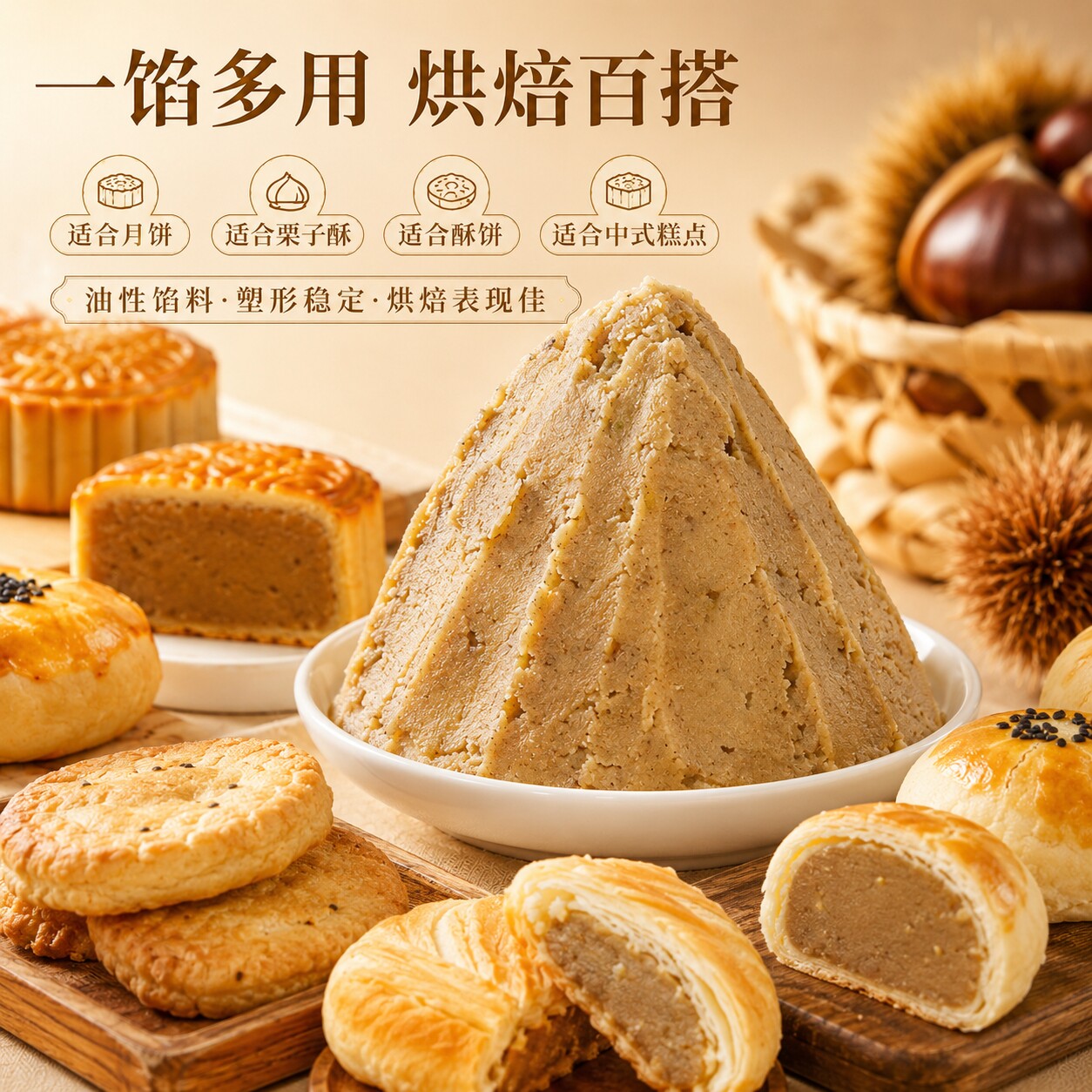 优优子锥粟馅料蛋黄酥低糖广式月饼芋泥馅冰皮枣泥莲蓉板栗紫薯