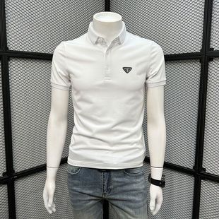 时尚 夏季 POLO衫 潮牌轻奢男士 潮流金属三角标翻领休闲T恤 短袖
