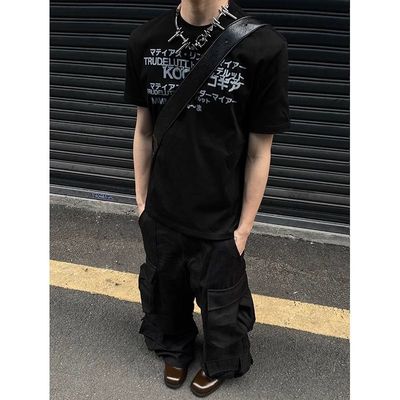 夏季美式凉感正肩圆领短袖T恤男女小众设计感休闲短款上衣