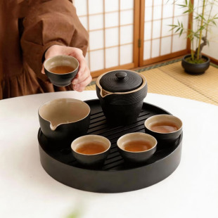 亚朵酒店同款 家用防烫茶盘茶杯整套便携茶具 茶具黑陶功夫茶具套装