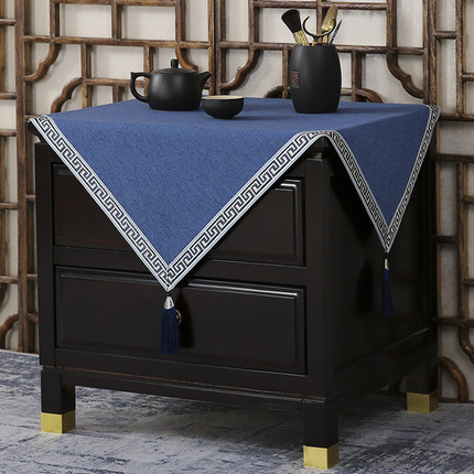 新中式风格床头柜盖布桌布正方形方巾小方几防尘套艺防水防油免洗