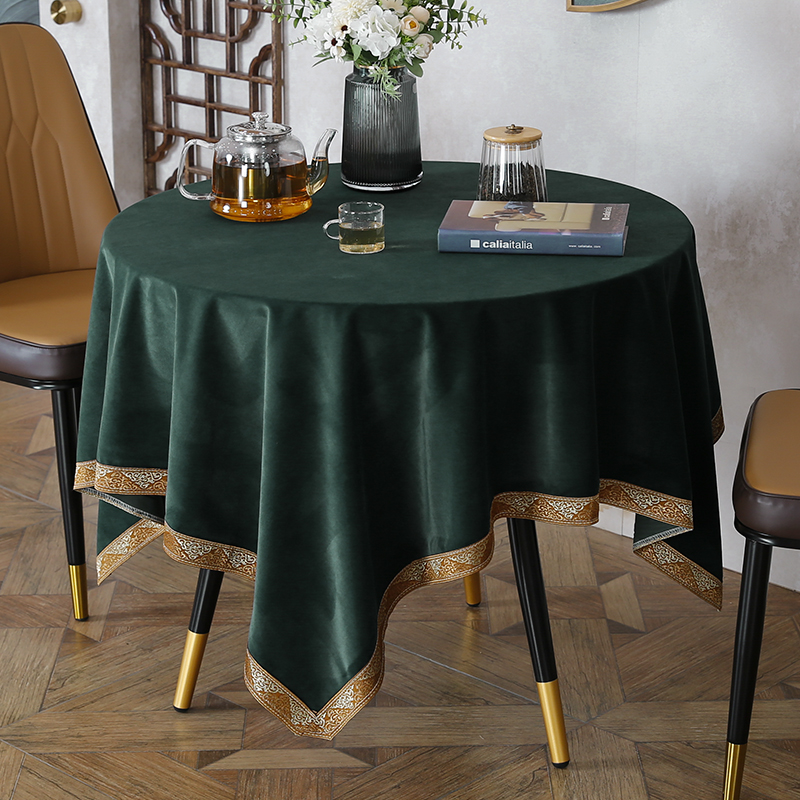 现代简约轻奢圆桌餐桌布长正方形茶几纯色布艺美式床头柜盖布台布