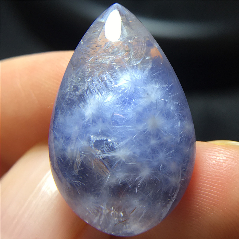 sh30天然水晶  老矿绒发蓝发晶 蓝线石裸石 水晶礼品 吊坠男女款