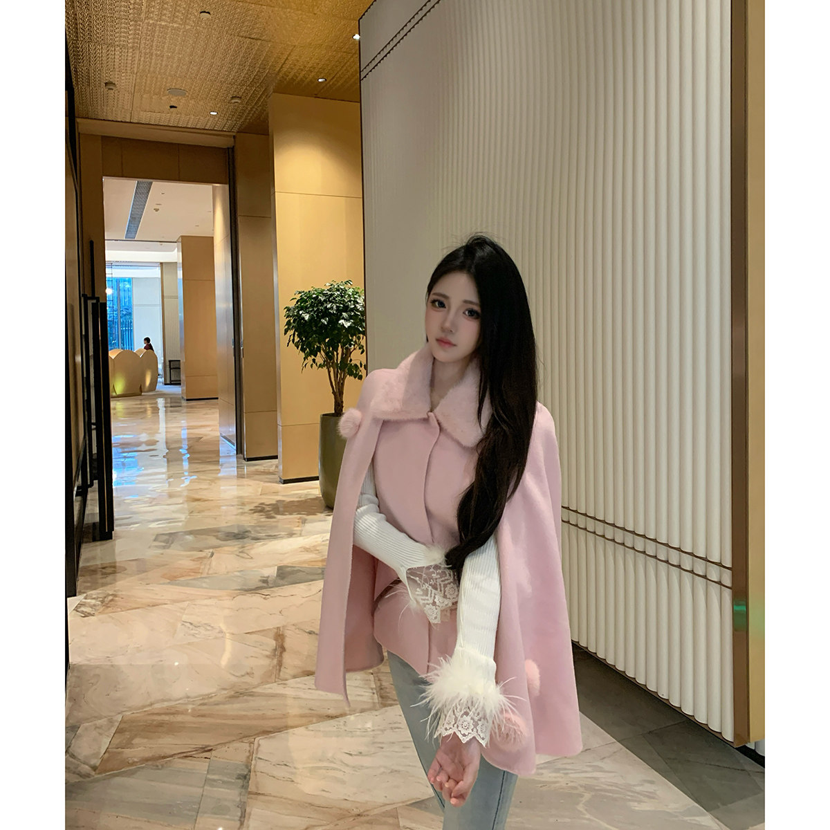 AZZHEN【油画少女】贵气进口水貂领羊绒斗篷双面呢大衣,女装/女士精品,毛呢外套,淘宝优惠券,粉丝福利购,淘宝优惠卷