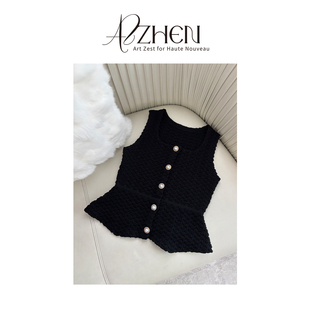 领马甲背心女 AZZHEN 罗马假日 秋季 泡泡针织袖