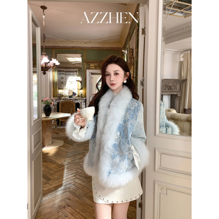 AZZHEN【富察贵人】新中式丝绒刺绣国风立领鹅绒服外套女加厚保暖