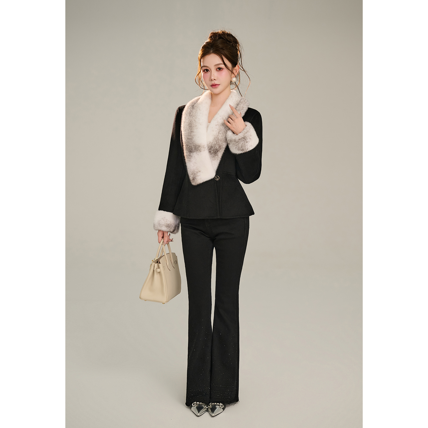 千金风毛毛领羊毛外套女秋冬