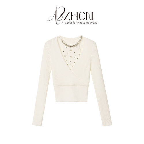 重工镶钻挂脖假两件上衣