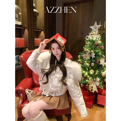 AZZHEN【琉璃夕照】高级感缎面桑蚕丝大毛领下摆可调节鹅绒服