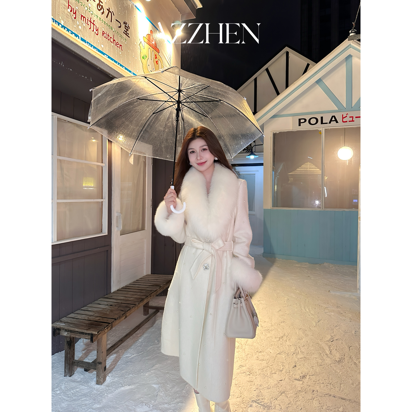 AZZHEN【许你耀眼】1周年庆气质毛领长款70羊毛+15苏力羊毛大衣