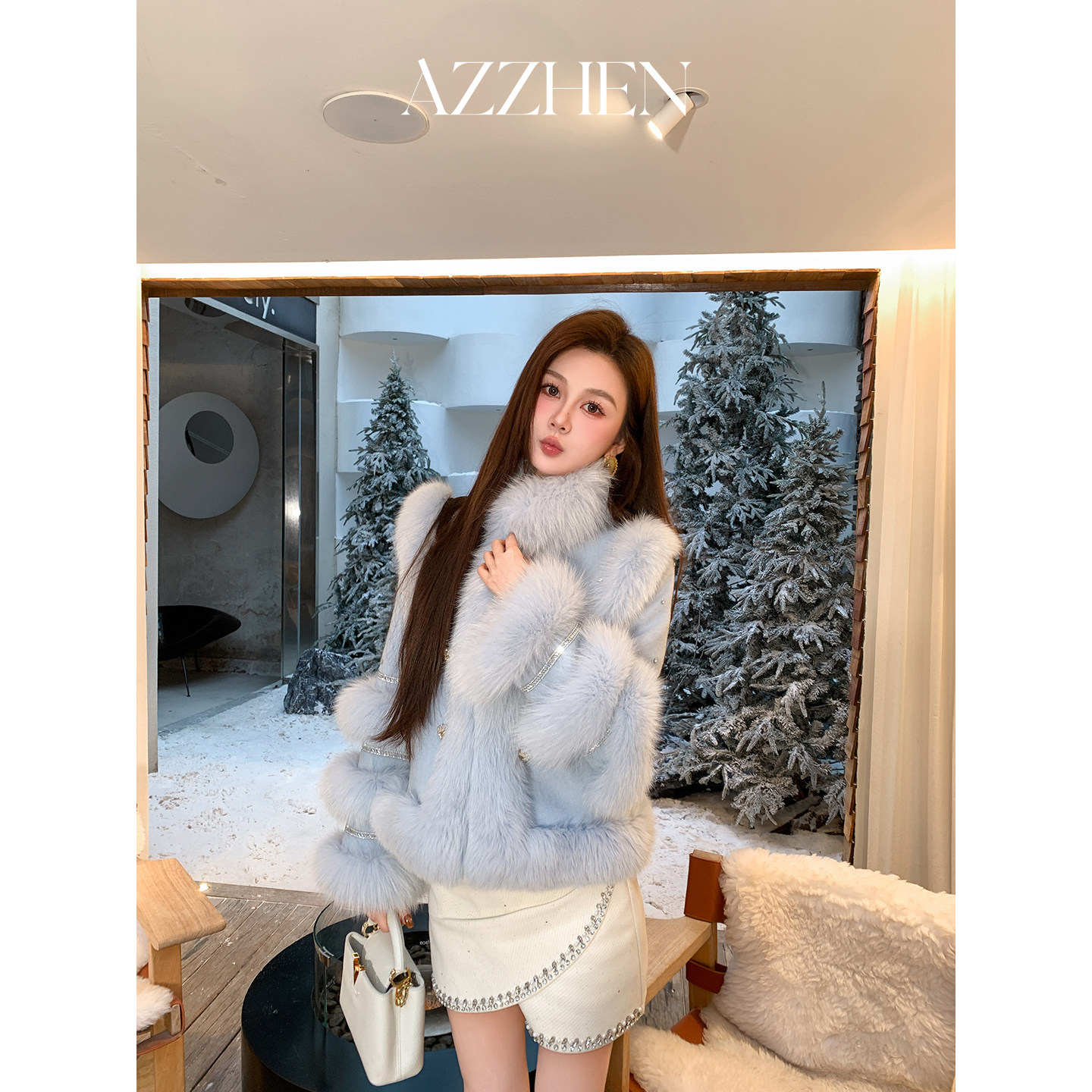 AZZHEN【京洛佳人】芬兰进口SAGA狐狸毛千金风亮片大衣皮草外套女,女装/女士精品,皮草,淘宝优惠券,粉丝福利购,淘宝优惠卷