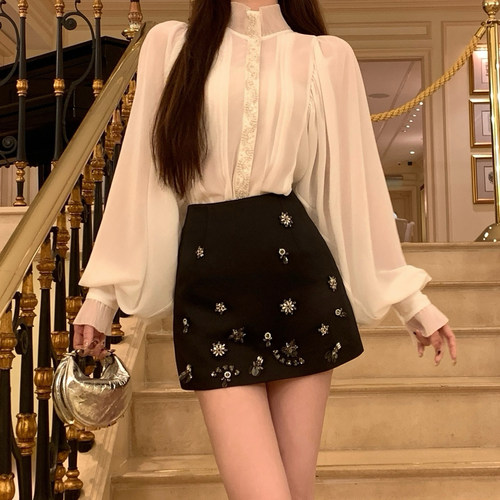 AZZHEN重工钉珠花朵半裙半身裙