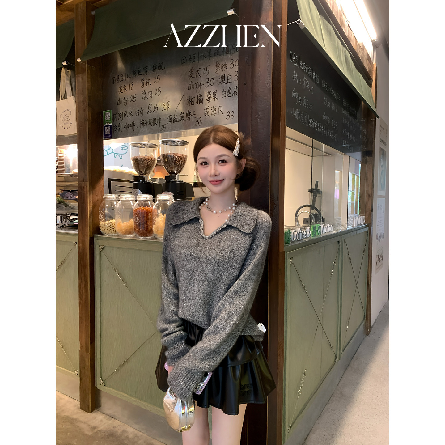 AZZHEN【高智老钱】高级感翻领亮片慵懒氛围感毛衣女,女装/女士精品,毛衣,淘宝优惠券,粉丝福利购,淘宝优惠卷